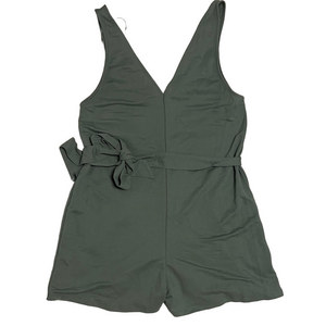 Zara Sage Green Romper Dress Size S | Sleeveless V-Neck Tie Waist Jumpsuit